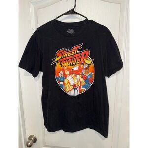 Street Fighter T Shirt Black Graphic Tee Ryu Ken Guile Chun Li Large